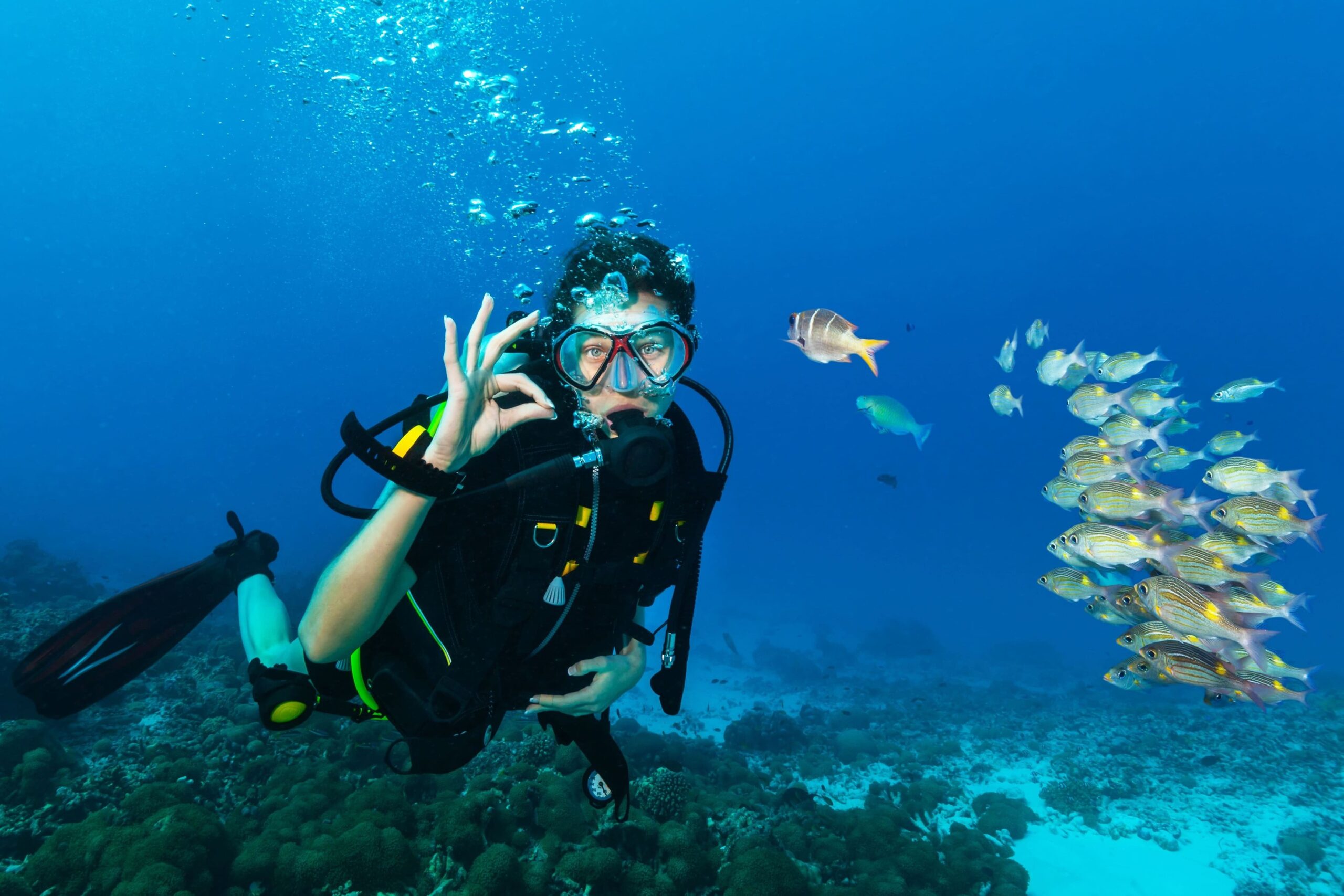 a person in a scuba suit and scuba goggles