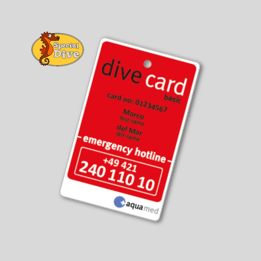 a red and white id card with a red tag tag on it