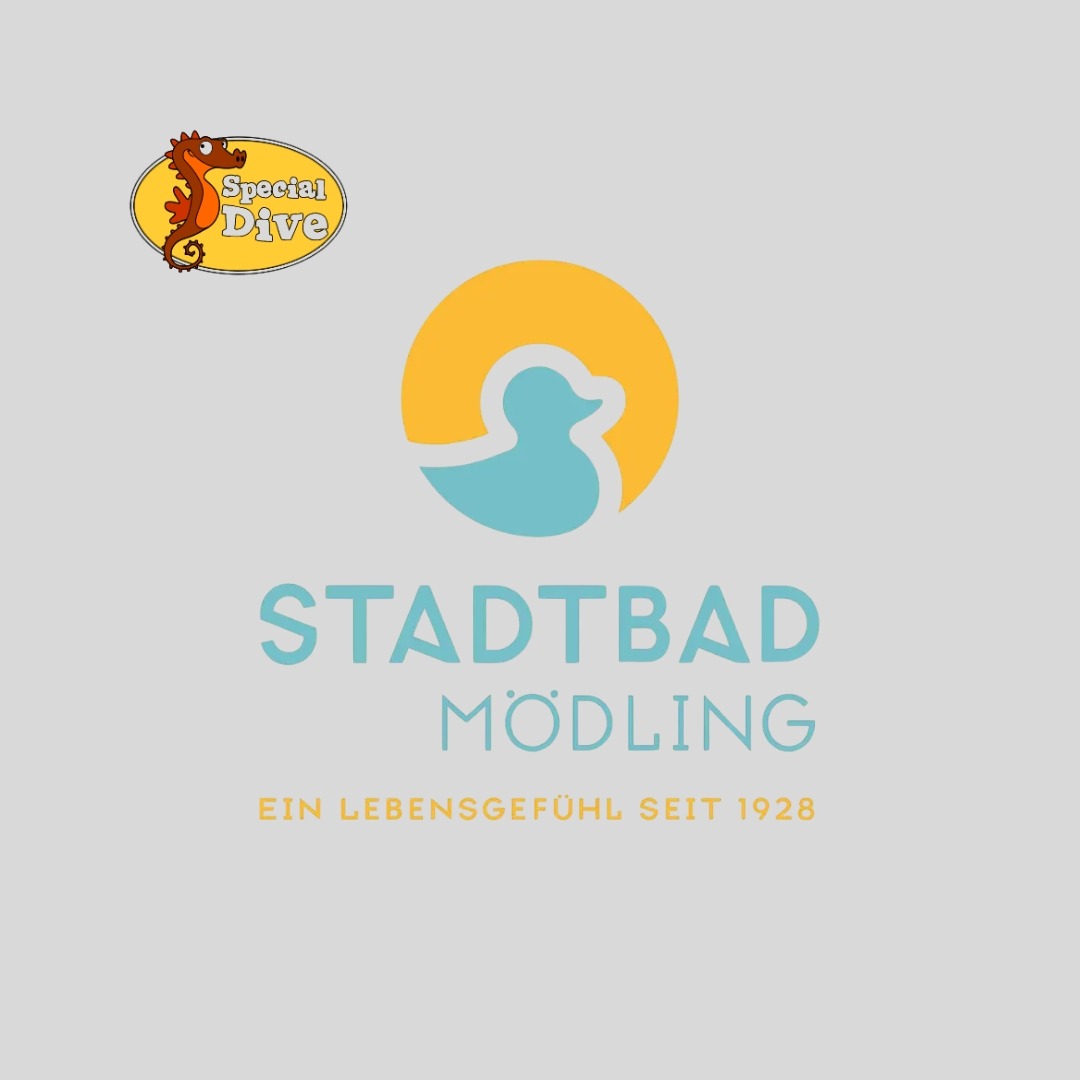 a logo for a dog sitting on a table